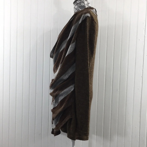 A'reve Brown Gray Striped Knit Cowl Neck Sweater Womens Medium Modcloth Cardigan - Picture 6 of 12